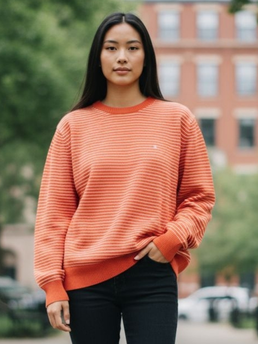 Robert Claridge Sweater 2X Orange White Stripe Crewneck Pullover Cardigan 💵 - Picture 11 of 11